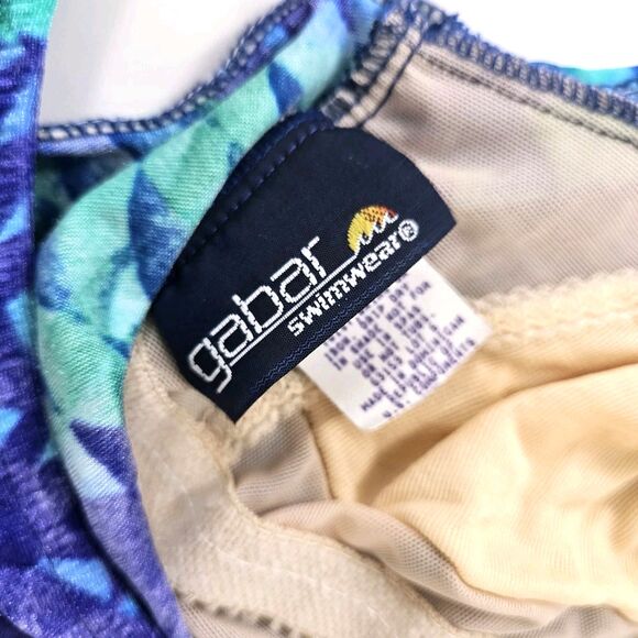 Vtg 90s/ Y2K Gabar Womens One Piece Swimsuit Ruched V Neck Abstract Unsized S/M - Picture 9 of 15